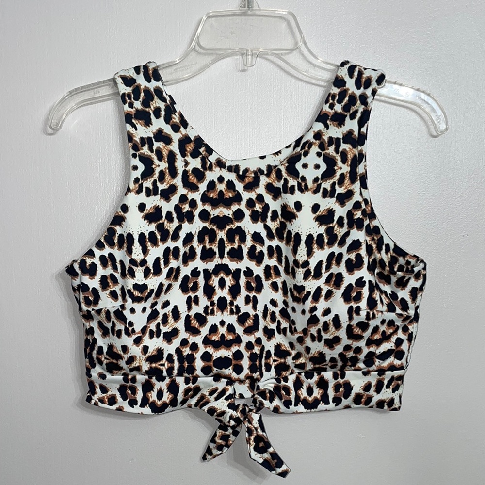 Leopard Print Tie-Front Bathing Suit Top